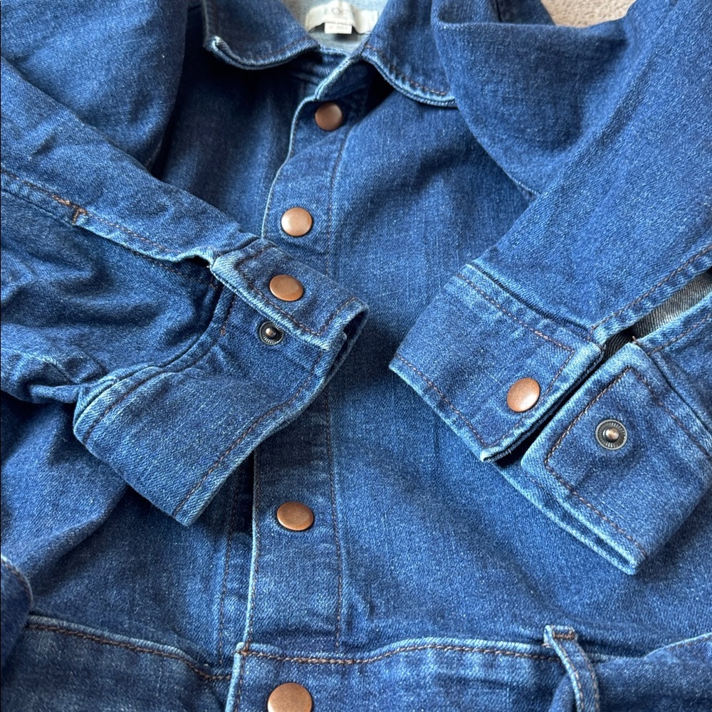 LOFT Blue Denim Shirt Dress Button Front Belted Pockets SIZE 10 - Picture 5 of 7
